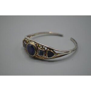 Navy Blue Stone Bangle Bracelet Sterling Silver 925 Filigree 23.03g 2.25"